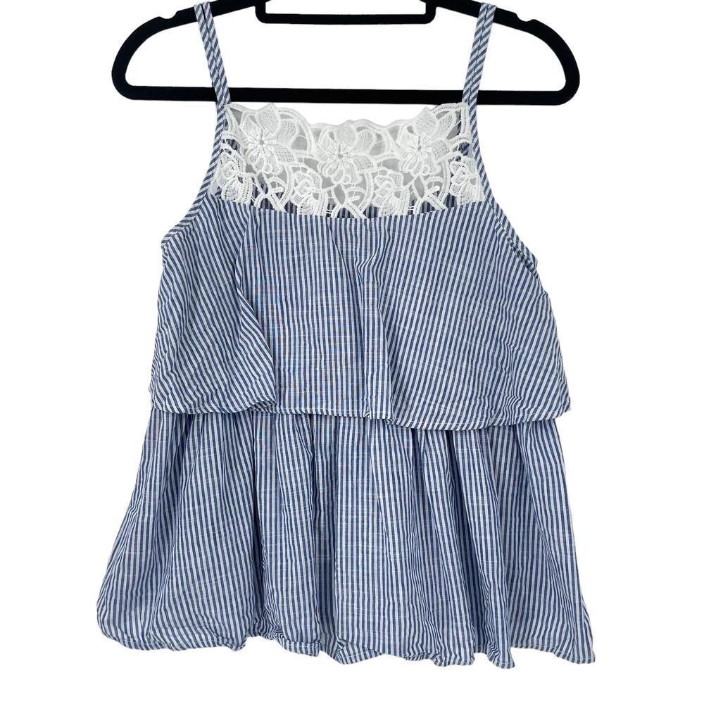 Zara Striped Tank Top size XS Tiered Faux Lace accent
